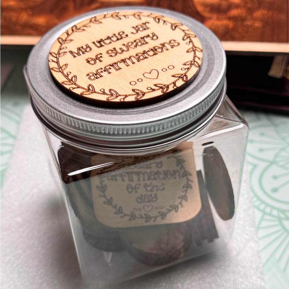 Hand crafted by me adult swear AFFIRMATION wooden chips & holder customizable - Picture 2 of 3